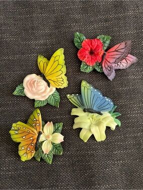 Set of 4 Colorful Butterfly vintage resin magnets